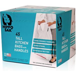 Hippo Sak - Kitchen Trash Bags 13 Gallon - Garbage Bags with Handles - 45 Count