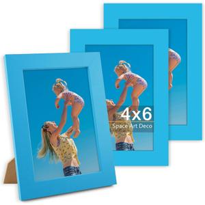 Space Art Deco, 4X6 Picture Frame, Set Of 3 Blue Picture Frame - Vibrant Colored Photo Collage Frame, High Definition Glass For Wall Mounting Or Tabletop Display