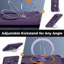 FlyReal Designed for iPhone 15 Pro Case with 360 Magnetic Stand, Carbon Fiber Phone Case [Compatible with Magsafe] [16FT Military Protection] with Rotatable Ring Stand 6.1'', Deep Purple