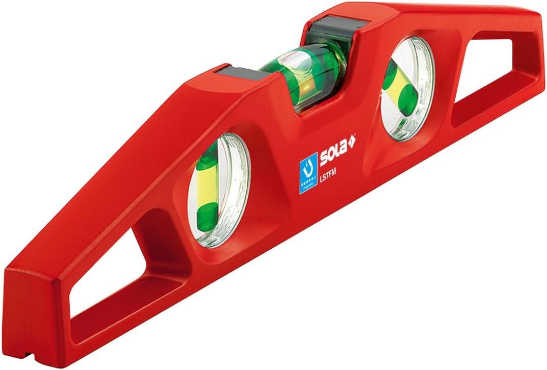 SOLA LSTFM Aluminum Die-Cast Magnetic Torpedo Level with 3 60% Magnified Vials, 10-Inch, Red