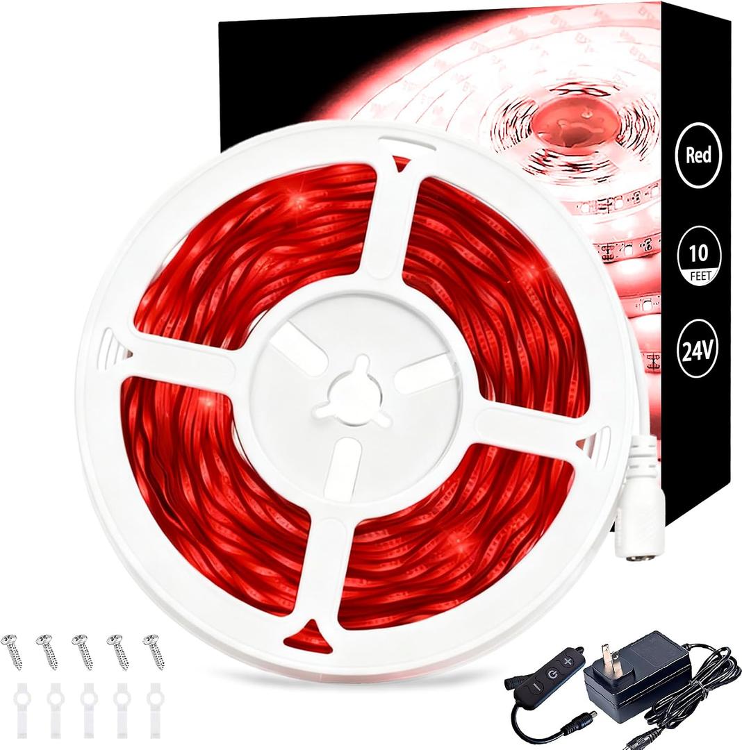 Red 10 Foot Led Lights Strip Indoor Rope Lights Easy DIY Cuttable Strip Lights for Wine Cabinet Bar Room Bathroom Living Room Kitchen Ceiling Wall Vanity Mirror Decor