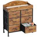 Yetom Baby Changing Table Dresser with Wheels, 6-Fabric Drawer Baby Dresser with Changing Table Top, Waterproof Diaper Changing Station & Pad, Mobile Storage Unit, Baby Furniture, Rustic Brown