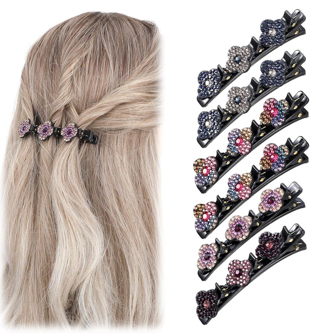 Braided Hair Clip Set - 6 Elegant Crystal & Rhinestone Hair Clips for Women & Girls - Lazy Braids for Dancing, Working, Wedding, Travel, Party