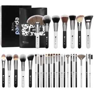 DUcare Professional Makeup Brushes Set 31Pcs Panda Series Makeup Brush Set Kabuki Foundation Blending Face Powder Blush Concealers Eye Shadows With Leather Case Organizer (white and Black)