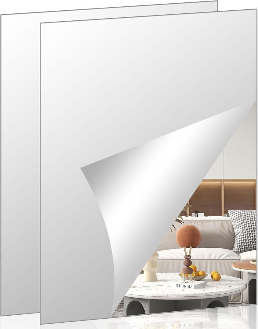 A2 Acrylic Mirror Sheet for Wall, 16.5" x 23.2" x 2Pcs Large Rectangular Mirror Tiles Frameless Wall Mounted Mirror Self-Adhesive Mirror Stickers for Vanity Bedroom Home Decor