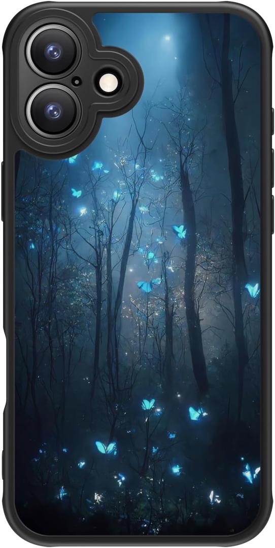 FUNMIKO for iPhone 17 Case Wireless Charging & Military-Grade Protection - Trendy Floral Design for Women Girls, Matte Non-Slip Phone Cover with Shockproof Corners - Glowing Butterflies