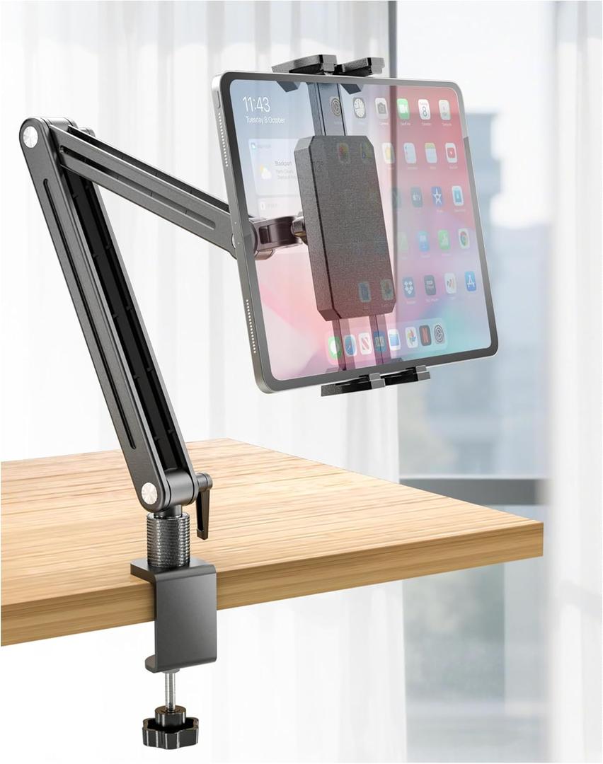 Adjustable Portable Monitor Stand 15.6" - 360 Rotating Base Tall Tablet Desk Arm Holder Stand for iPad Air/Pro/Mini Swivel Flexible Bed Clamp Mount Soporte para Tablet/Monitor Portatil/Ereader