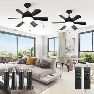 2 Pack 17.9 Inch Socket Fan Light with Remote, Dimmable 3 Colors 6 Speed 1100 Lumens Light Bulb Fan Screw in Ceiling with Lights, Light Socket Ceiling Fan for Bedroom -Black