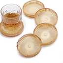 Modern Clear Coaster Set of 5- Glass Coasters for Drinks Crystal Coasters Round Cup Coasters Coffee Table Decor for Office, Kitchen, Bar, Dining Room, Living Room, Patio(Amber)