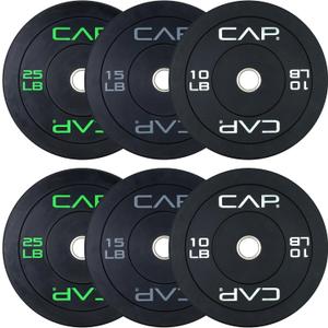 CAP Barbell 100 LB Economy Olympic Bumper Plate Set with Color Logo | Black