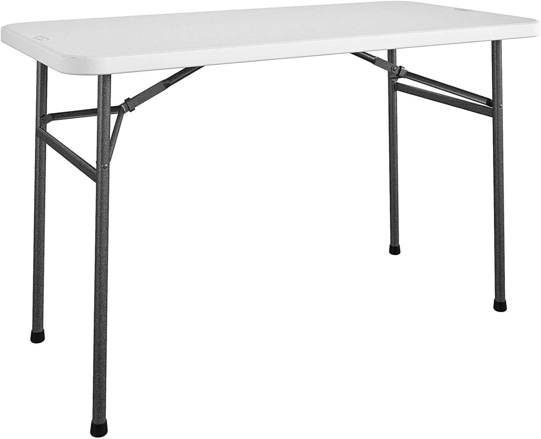 COSCO 4 ft. Straight Folding Utility Table, White, Indoor & Outdoor, Portable Desk, Camping, Tailgating, & Crafting Table | Indoor & Outdoor, Portable, Desk, Camping, Tailgating, Crafting Table