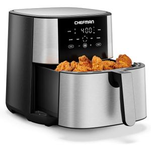 Chefman Air Fryer 8 Qt | TurboFry 4-in-1 with 450F Hi-Fry Option for Crispier Results | Bake, Dehydrate, Frozen | XL Nonstick Dishwasher-Safe Basket | Stainless Steel