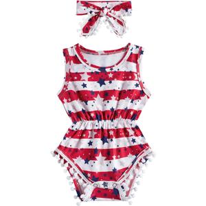 UNICOMIDEA 0-24 Months Baby Floral Romper Infant Playsuits Headband Jumpsuit Toddlers Outfits (A24-red Blue White)