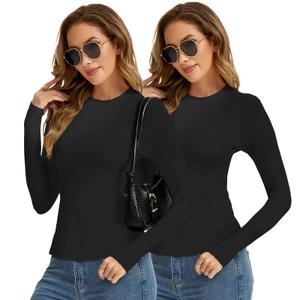Women Thermal Shirts, Base Layer Long Sleeve Workout Tops Winter Warm Fleece Lined Underwearshirt for Skiing Running (Black, XXL)