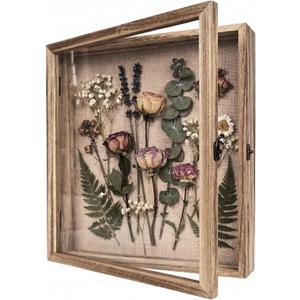 Shadow Box Frame11×14 Display Case with Linen Back, Real Glass Window Door with Hinge, Memorabilia Medals Wedding Bouquet Collections Picture Frame Memory Box for Keepsakes