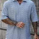 SOLY HUX Men's Summer Collared V Neck Textured Golf Shirts Boho Casual Short Sleeve Shirt Tops (L)