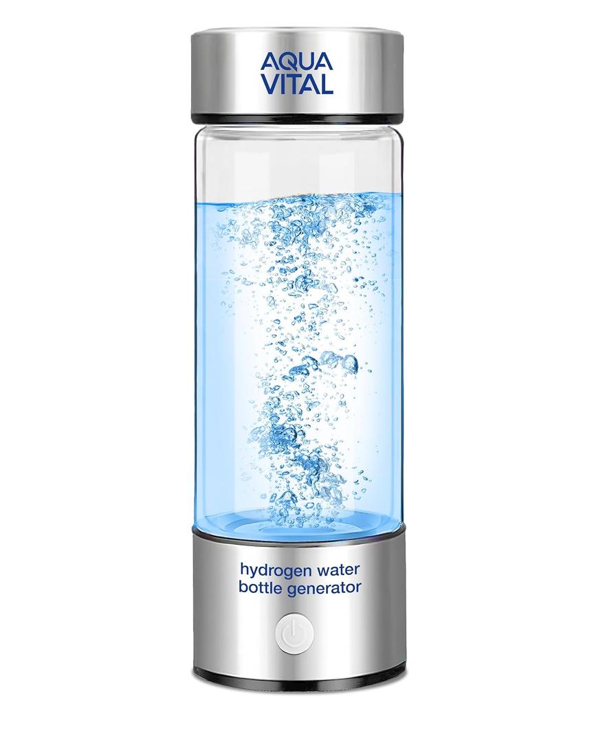 Aqua Vital Hydrogen Water Bottle 2026 Generator 16 oz/470 ml SPE-PEM Ionized H Hydration Bottle USB-C Rechargeable Glass Flask with Auto Shut-Off Portable Sports & Travel Hydrogenated Water Machine