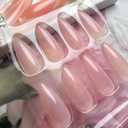3 x Light Pink Press on Nails Short Medium Almond Shaped Cute Spring Summer Nude Jelly Gel Glue on Nails Pure Color Glossy Fake Nail Reusable Artificial Stick on Nails for Women Girls Daily Wear in 24PCS