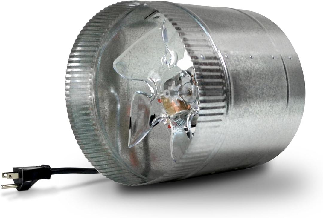 Suncourt 8-Inch Inline Booster Duct Fan Quiet Single-Speed Inductor Inline Fan with 6-Foot Power Cord, MET Listed, and Simple Installation (DB208C)