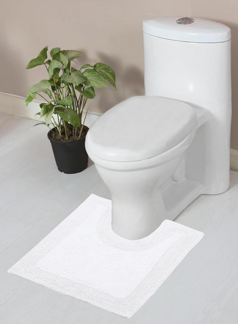 Home Weavers Luxury Collection 100% Reversible Cotton Bathroom Rugs Set, Washable Rug, Soft Cotton Extra Soft and Absorbent Bath Rug, Bath Mat Set, Bath Floor Mat Non Slip, 20"x20" Contour, White