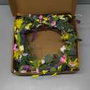 J'FLORU Artificial Spring Wreath Summer Wreaths for Front Door Floral Wreath with Daisy and Lavender for Indoor Outdoor Easter Celebration (18 Inch) (Multicolor)