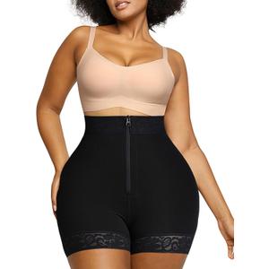 SHAPELLX Shapewear Tummy Control Fajas Colombianas Moldeadoras Butt Lifting Shapewear Shorts For Women With Zip Closure (Large, A0-black-zipper)