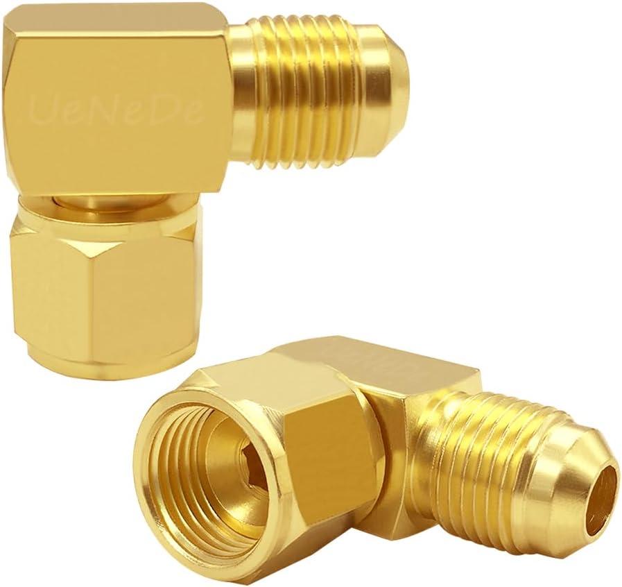 Uenede 2PCS Brass 90 Degrees Swivel Elbow Flare Fitting, 3/8 Flare Female to 3/8 Flare Male Coupler, 3/8" Tube OD SAE 45 Degree Nut Gas Adapter Nipple Pipe Fitting Connector