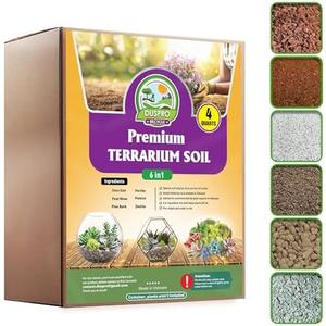 DUSPRO Recycle Premium 6in1 Terrarium Soil Mix – Pre-Mixed Terrarium Substrate Mix for Terrariums, Balanced Moisture Growing Medium with Coco Coir, Peat Moss, Pine Bark, Perlite, Pumice & Zeolite 4QRT
