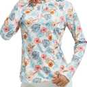 baleaf Women's 1/4 Zip Rash Guard Swim Shirts with Zipper Pocket UPF 50+ Long Sleeve Sun Protection Swimsuit Tops (Large, White Floral)