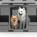 Dog Playpen, 43x43x26 Inches Puppy Playpen Portable with Top Cover, Thickened Fabric Tear Resistant Waterproof Bottom with Breathable Mesh Dog Fence for Indoor and Outdoor, Gray