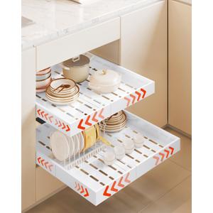 CHOSHOME Pull Out Cabinet Organizer, 4 Sides Expandable (Depth 13.4"-21", Width 12.4"-18") Slide Out Drawer for Kitchen Cabinets, Pantry (White (Pack of 2))