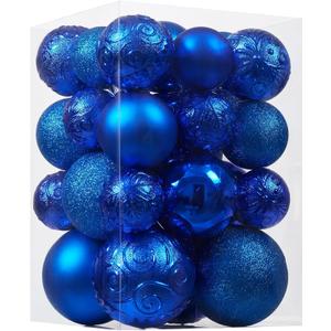 Christmas Ball Ornaments - 30pcs Shatterproof Christmas Ornaments Set Plastic Hanging Christmas Decorations for Xmas Tree Holiday Party Decor, 6 Styles in 4 Sizes (Blue)