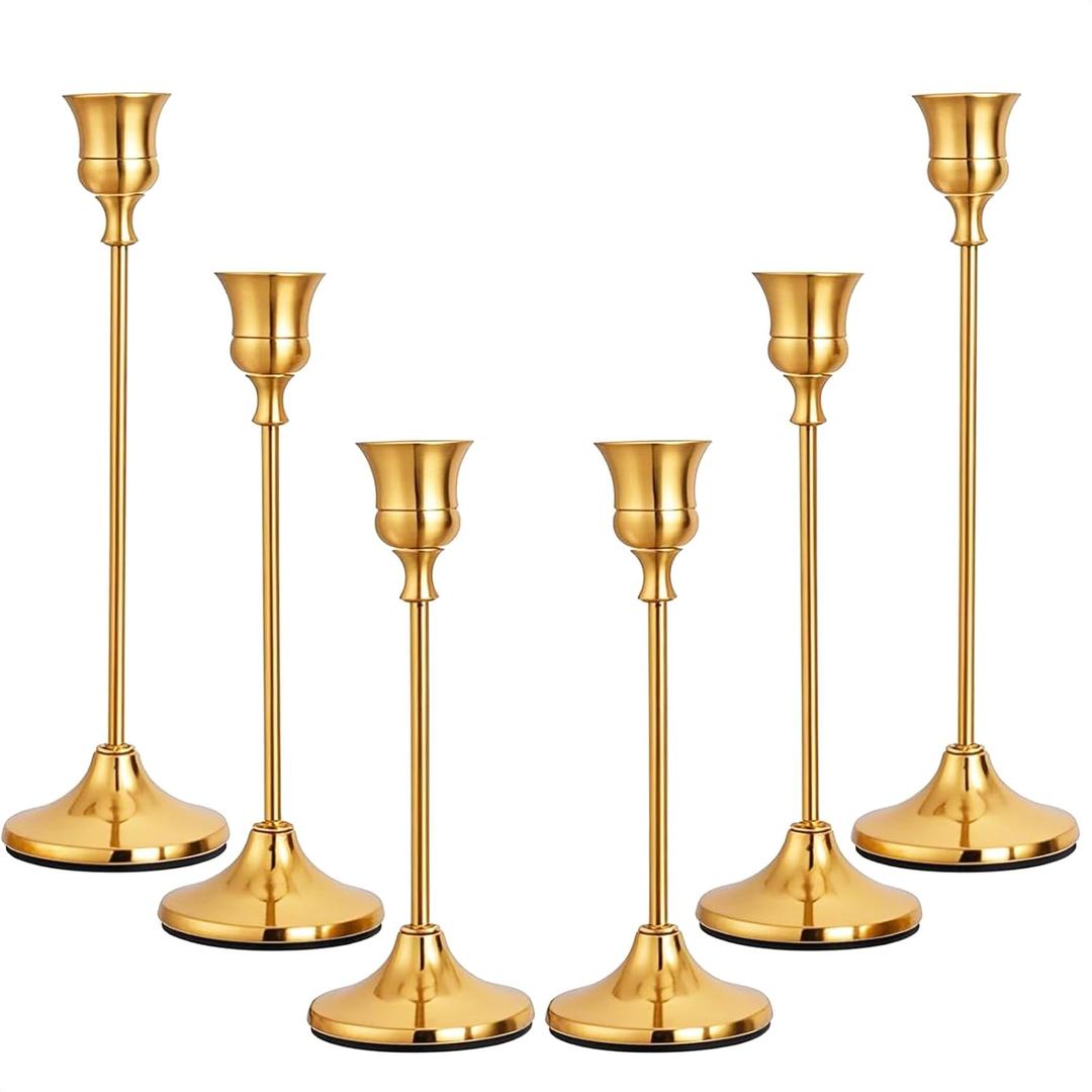 Candlestick Holders Gold Taper Candle Holders 3 pcs Candle Sticks Holders for Home Decor Table Centerpiece Wedding Housewarming Festival (2 Sets-6Pcs)
