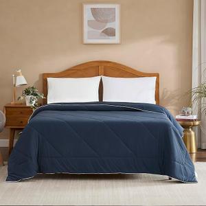 Oversized Cooling Comforter King/California King Reversible Diamond-Quilted Comforter with Elegant Trim Lightweight Breathable Blanket for Hot Sleepers, Night Sweats & All-Season Comfort, Navy Blue