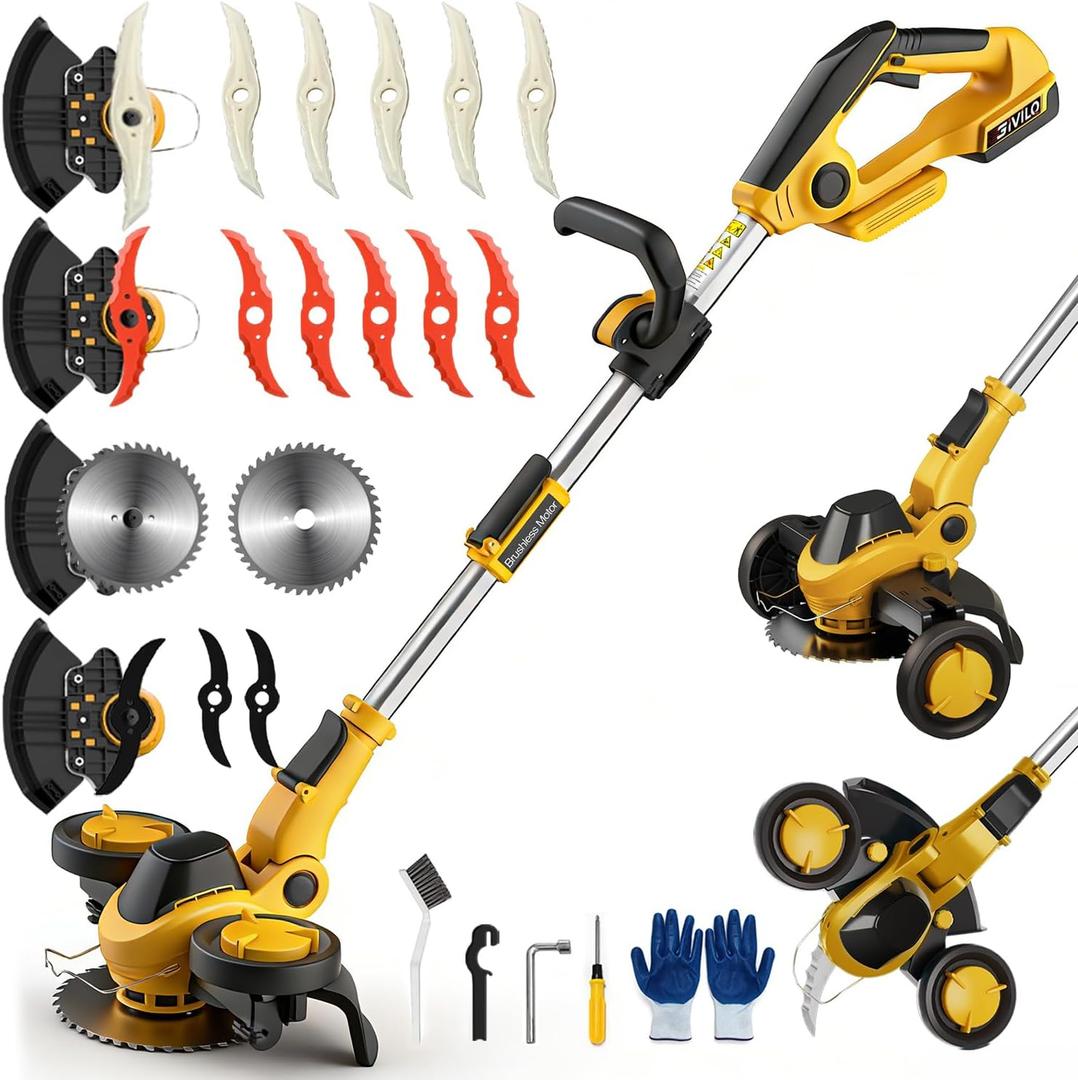 11-Inch Weed Wacker Cordless Compatible with DEWALT 20V MAX Battery | Electric Weed Eater, Grass Trimmer/Edger/Mini Mower/Brush Cutter, 4 Types Blades, Brushless Motor, Lightweight, No Battery