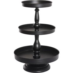 Metal Tiered Tray Stand for Farmhouse Kitchen Table Decor - Three Tier Cake Stand & Serving Tray, Ideal for Cakes, Fruits, Desserts (Black)