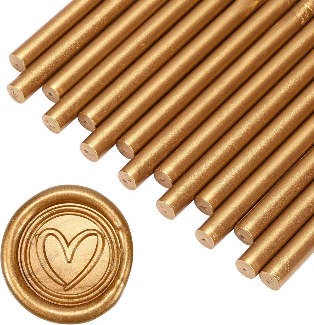 Yoption 15 Pieces Antique Gold Glue Gun Sealing Wax Sticks for Wax Seal Stamp, Great for Wedding Invitations, Envelopes, Cards, Christmas Gift Ideas, Wine Packages (Antique Gold)
