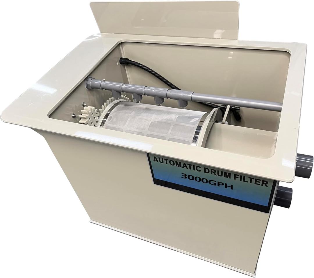 Drum Filter RDF Fully Automatic Water Filter System, Canister Filter for Aquariums up to 4000 GPHEfficient UV lamp,316L Stainless Steel Clean Nozzle and 200 mesh Sieve (4000GPH)