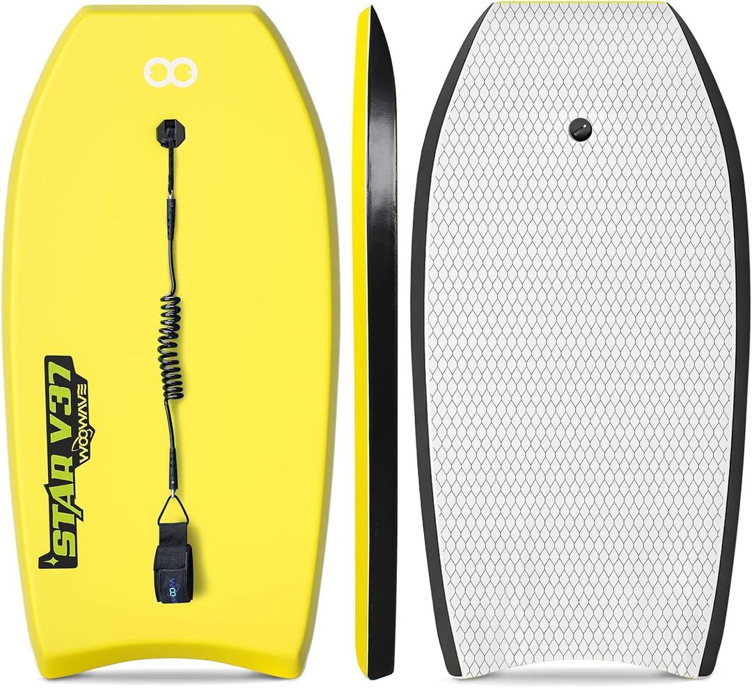 Bodyboard 33-inch/37-inch/42-inch Premium IXPE Body Board with Coiled Wrist Leash, Super Lightweight EPS Core and HDPE Slick Bottom, Perfect Surfing for Kids Teens and Adults 37"