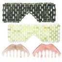 4 Pcs Jade Eye Mask and Hair Comb Set Scalp Massage Tool Cooling Mask Green Jade Stone Facial Massage Tool For Relax, Puffiness Supplies Esthetician Essentials At-Home Spa & Facial Care Gift Set