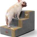 Aodisman Dog Stairs for Small Dogs & Cats,3-Step Extra Wide Non-Slip Pet Steps for Couch Sofa and Chair,Grey,15.7" H