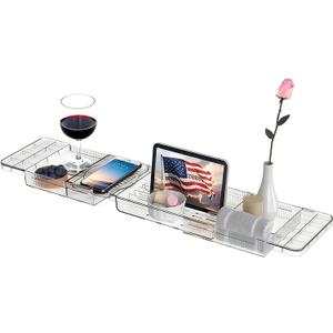 Expandable Bathtub Tray, Clear Plastic Anti-Slip Bath Tub Shelf Caddy Tray, Luxury Bathtub & Bathroom Accessories for Relaxing Spa, Suitable for bathtubs with an Internal Width of up to 28.7 inch