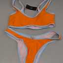 SherryDC Women's Sexy Scoop Neck Bikini Sets Color Block High Cut Thong Brazilian Two Pieces Swimsuit Bathing Suit (179-orange,Small)