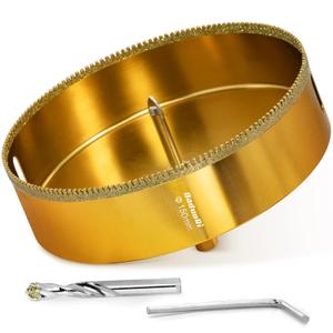 6 Inch Serrated Diamond Hole Saw with 2Pcs Removable Pilot Bits, Easy-Align for Precise Drilling in Porcelain, Ceramic, Granite, and Marble (6" Tile Drill Bit)