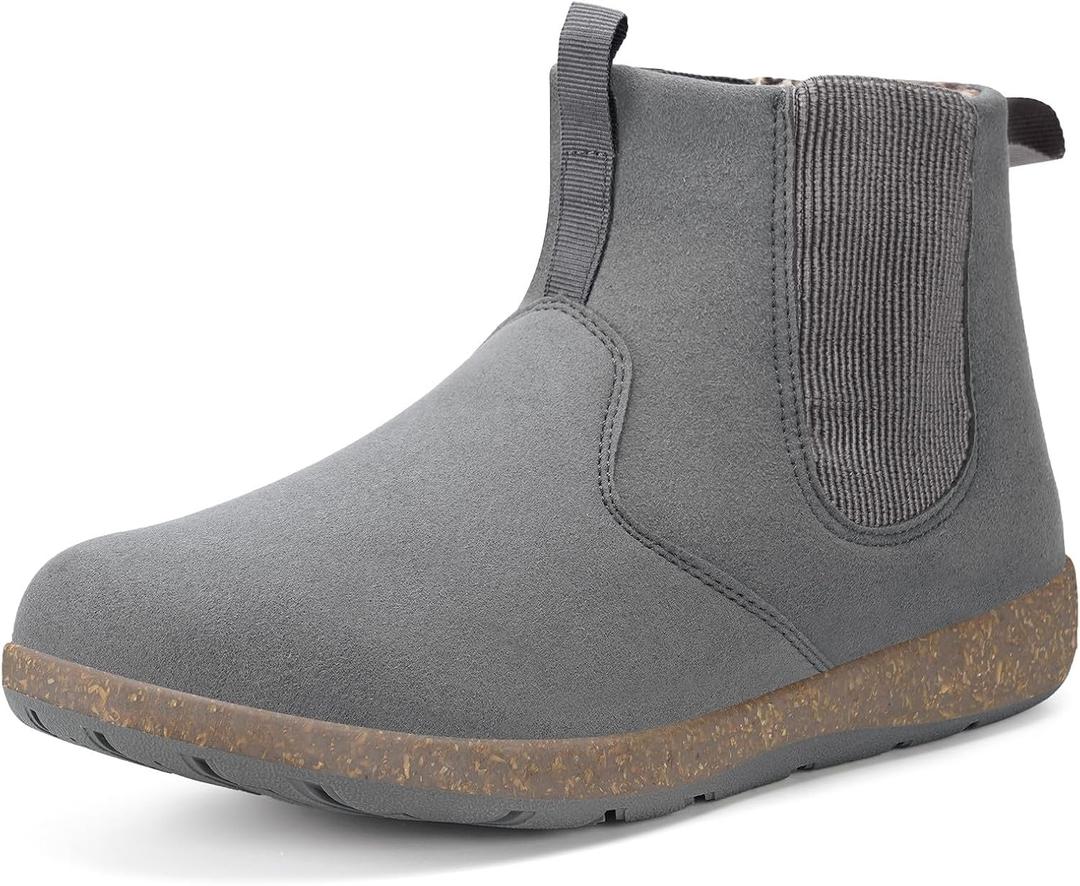 Womens Mens Chelsea Boots Minimalist Winter Snow Boots Wide Width Ankle Booties with Arch Support Slip-on Short Boot Shoes (Grey)
