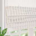 Cordless Blackout Bamboo Roman Shades, Easy Installation Natural Woven Wood Shades, Great Privacy Lined Bamboo Blinds for Windows, Cool White