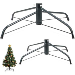 2 Pcs 24" and 16" Large Christmas Tree Stand for Artificial Foldable Metal Xmas Tree Stand Replacement Christmas Base for 6.5 to 8 ft, Fits Poles up to 1.3" and 0.7"(Dark Green)