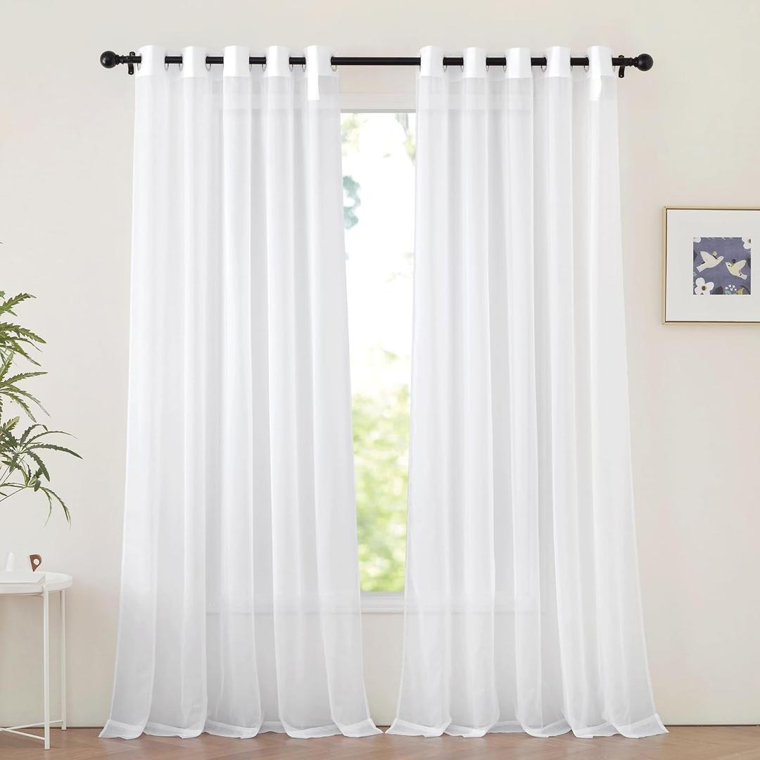 NICETOWN White Sheer Sliding Door Curtains 90 inches Long for Living Room, Grommet Elegant Soft Voile Sheer Textured Airy & Breathable Window Treatments for Bedroom, W66 x L90, 2 Panels