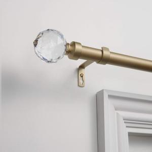 EXCLUSIVE HOME Crystal Ball 1" Curtain Rod and Coordinating Finial Set, Gold, Adjustable 66"-120"