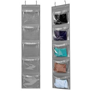 2 Pcs Day of Week Clothing Organizer Monday to Friday School Clothes Organizer for Kids Weekly Hanging Closet Organizer (GREY)